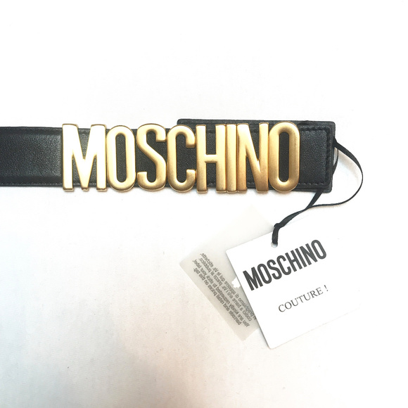 New  Authentic Moschino Gold matte logo black belt - Picture 7 of 7